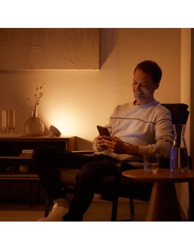 Lámpara de sobremesa LED inteligente Bloom blanco luz cálida encendida | LeonLeds