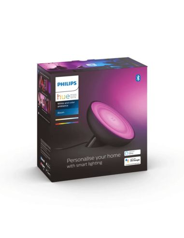 Lámpara de sobremesa LED inteligente Bloom negro luz cálida encendida | LeonLeds