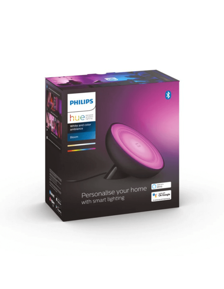 Lámpara de sobremesa LED inteligente Bloom negro luz cálida encendida | LeonLeds