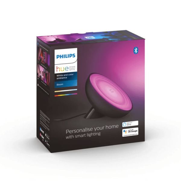 Lámpara de sobremesa LED inteligente Bloom negro luz cálida encendida | LeonLeds