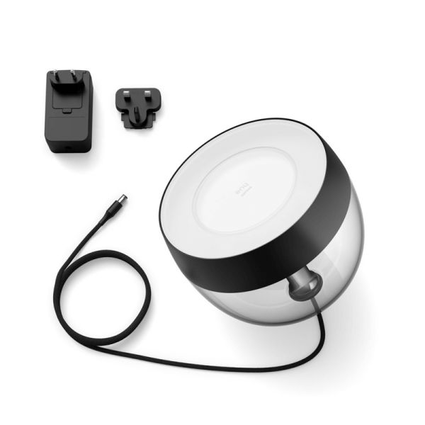 Lámpara de sobremesa LED inteligente Iris negro contenido producto | LeonLeds