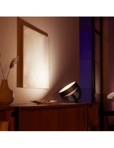 Lámpara de sobremesa LED inteligente Iris negro foto ambiente luz colores| LeonLeds