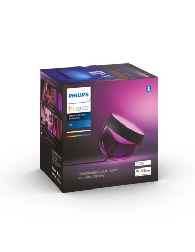 Lámpara de sobremesa LED inteligente Iris negro caja producto | LeonLeds