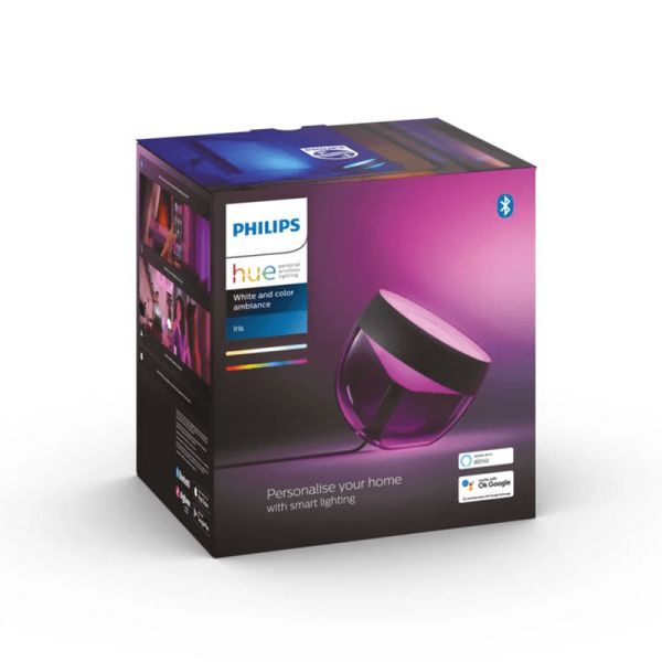 Lámpara de sobremesa LED inteligente Iris negro caja producto | LeonLeds
