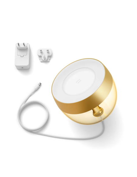 Lámpara de sobremesa LED inteligente Iris oro contenido producto | LeonLeds