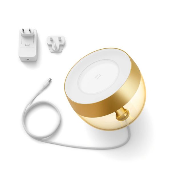 Lámpara de sobremesa LED inteligente Iris oro contenido producto | LeonLeds