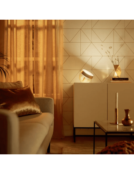 Candeeiro de mesa LED inteligente Iris foto de ouro cores de luz ambiente | leonleds