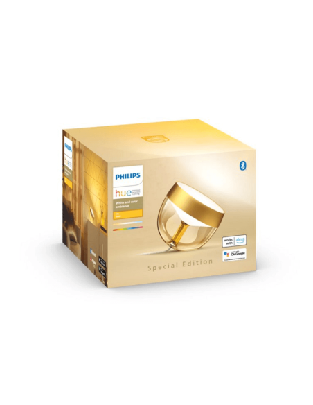 Lámpara de sobremesa LED inteligente Iris oro caja producto | LeonLeds
