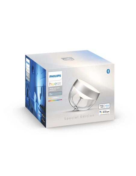 Lámpara de sobremesa LED inteligente Iris plata caja producto | LeonLeds