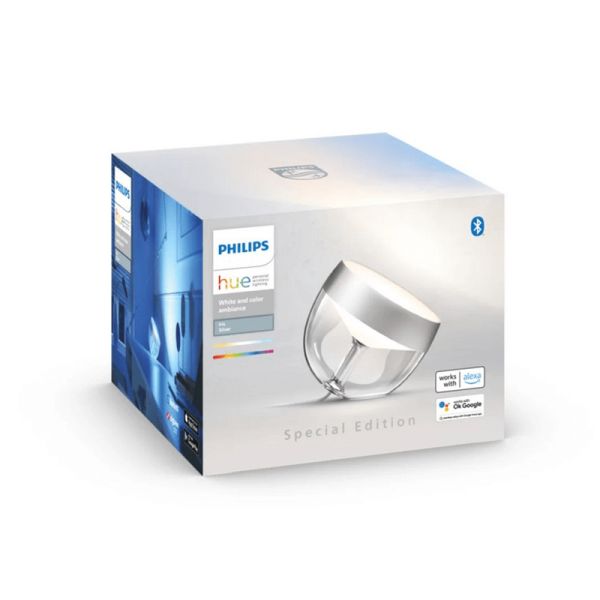 Lampe de table LED intelligente Iris argent produit boîte | leonleds