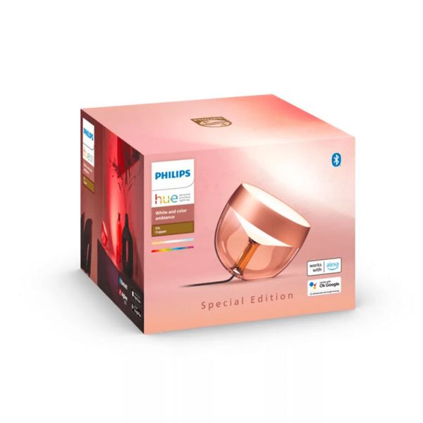 Lámpara de sobremesa LED inteligente Iris bronce caja producto | LeonLeds