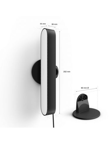 Hue Play 8.1W Barre lumineuse intelligente à LED noire avec bloc d'alimentation Mesures du produit | leonleds