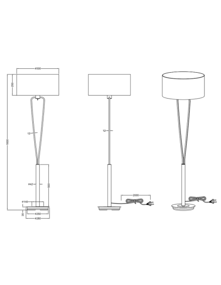 Lampadaire en bronze Paris II Série Trio Lighting Dimensions| leonleds
