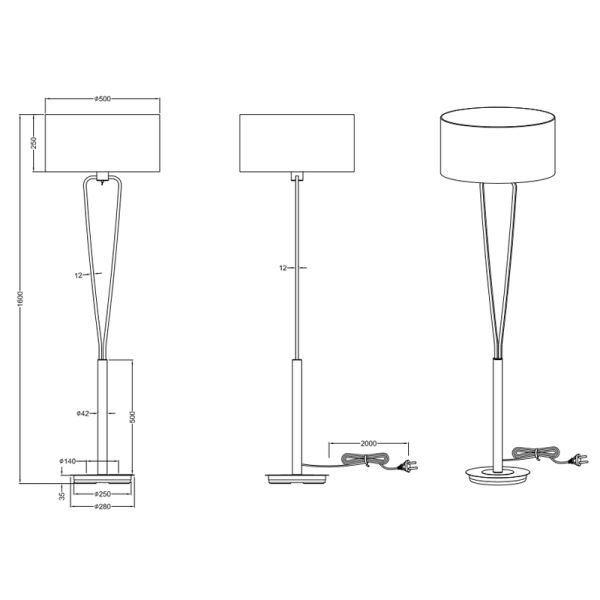 Candeeiro de chão em bronze Paris II Trio Lighting series Medidas| leonleds