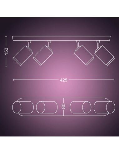 Foco inteligente 4 luces Fugato medidas producto| LeonLeds