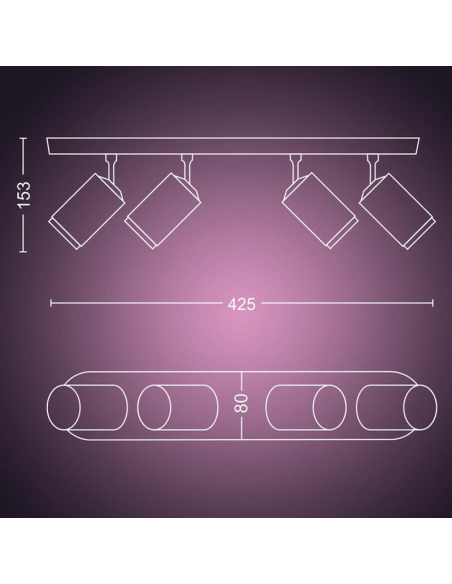 Projecteur intelligent 4 lumières Mesures du produit Fugato | leonleds