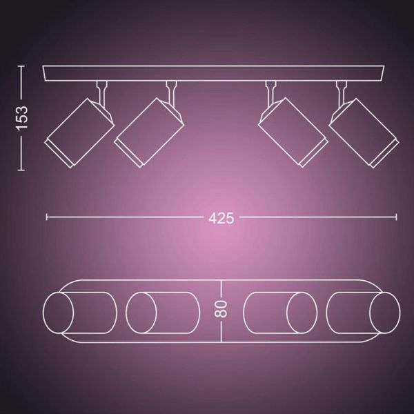 Foco inteligente 4 luces Fugato medidas producto| LeonLeds