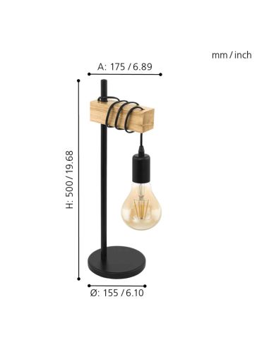 Lámpara de sobremesa vintage Townshend 1XE27marrón de Eglo Medidas | LeonLeds