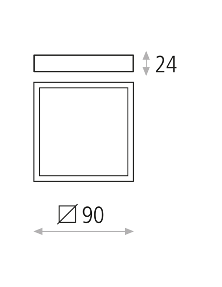 Plafón de techo LED cuadrado Roku 9cm blanco 6W 420Lm 3000K o 4000K medidas
