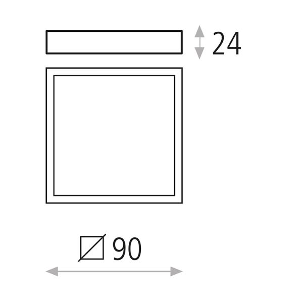 Plafón de techo LED cuadrado Roku 9cm blanco 6W 420Lm 3000K o 4000K medidas