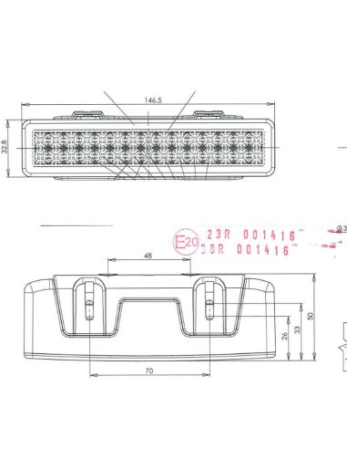 Medidas Trasero LED rectangular con Niebla y Marcha Atrás y Tulipa Transparente 12V-24V W101 | LeonLeds