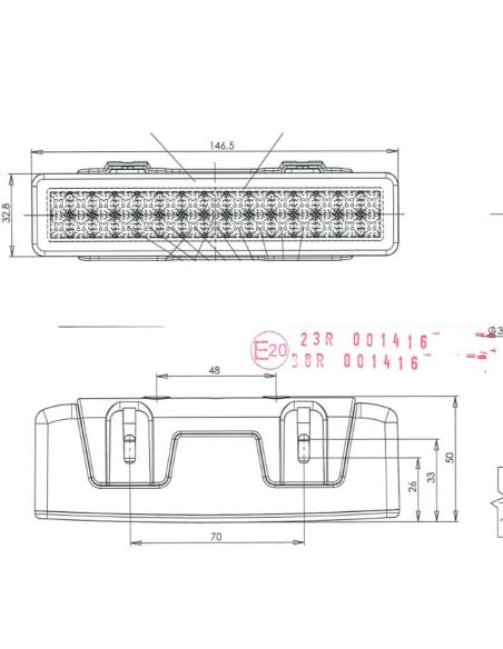 Medidas Trasero LED rectangular con Niebla y Marcha Atrás y Tulipa Transparente 12V-24V W101 | LeonLeds