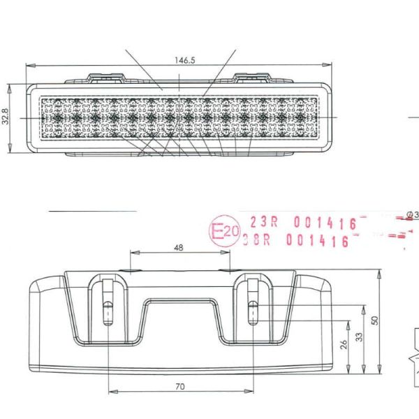 Medidas Trasero LED rectangular con Niebla y Marcha Atrás y Tulipa Transparente 12V-24V W101 | LeonLeds