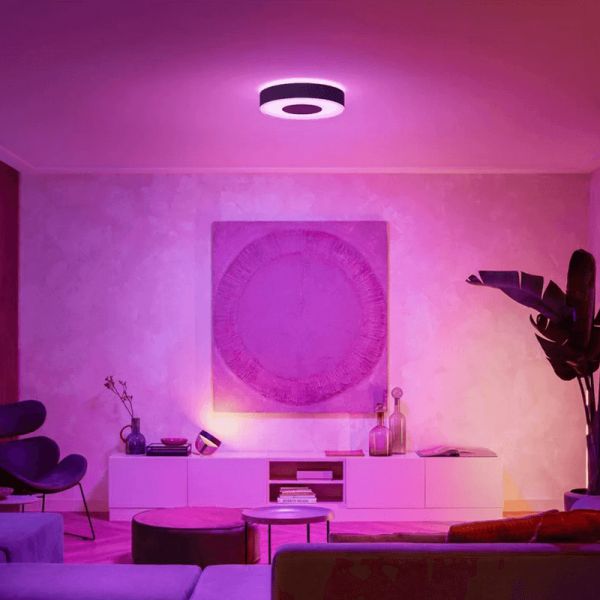 Plafón de techo LED Infuse Grande negro en un salón