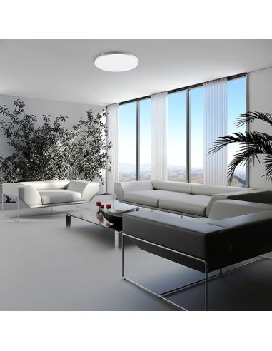 Luminária de teto LED opala Koe branco 48cm 36W 3000K ou 2800K-5000K IP43 4400Lm Regulável ou sem Ambient Dimming