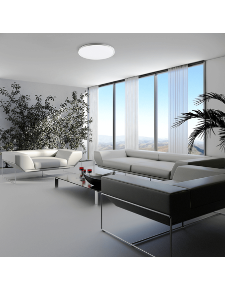 Plafón de Techo LED opal Koe blanco 48cm 36W 3000K o 2800K-5000K IP43 4400Lm Regulable o sin Regular ambiente