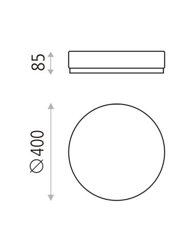 Mesures de plafonnier LED opale Aten blanc 40cm 36W 3000K ou 4000K 4000Lm