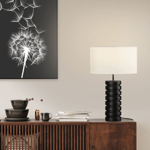 Lampe de table Sharm noir mat E27 avec interrupteur de câble d'ambiance 15W