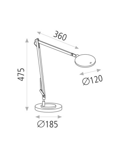 Lámpara de Sobremesa LED Luxa negro mate, 3000K 700Lm con Interruptor táctil y regulable en intensidad medidas