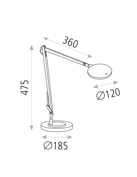 Lámpara de Sobremesa LED Luxa negro mate, 3000K 700Lm con Interruptor táctil y regulable en intensidad medidas