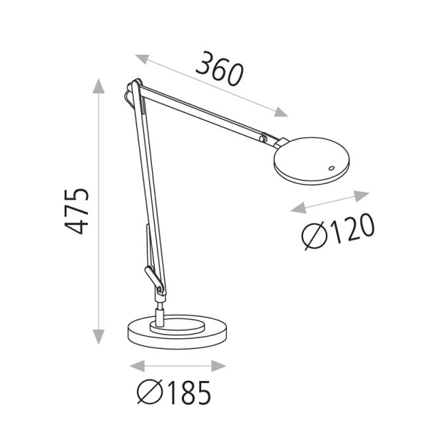 Lámpara de Sobremesa LED Luxa negro mate, 3000K 700Lm con Interruptor táctil y regulable en intensidad medidas