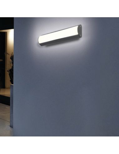 Aplique de parede LED retangular para exterior Aka antracite texturizado, 20K 3000K 1550Lm, ambiente IP54