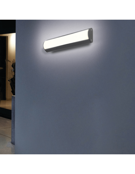 Aplique de parede LED retangular para exterior Aka antracite texturizado, 20K 3000K 1550Lm, ambiente IP54