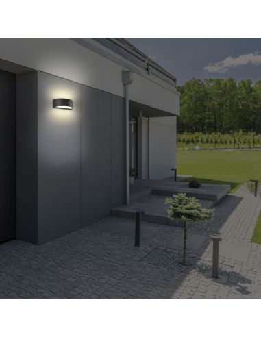 Aplique LED exterior ovalado Aysel antracita texturizado, 5K 3000K 510Lm, IP54 ambiente
