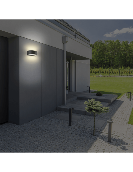 Aplique LED exterior ovalado Aysel antracita texturizado, 5K 3000K 510Lm, IP54 ambiente