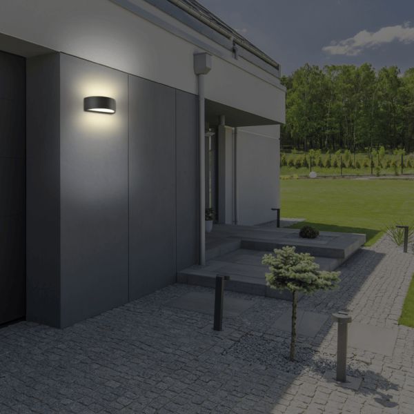 Aplique LED exterior ovalado Aysel antracita texturizado, 5K 3000K 510Lm, IP54 ambiente