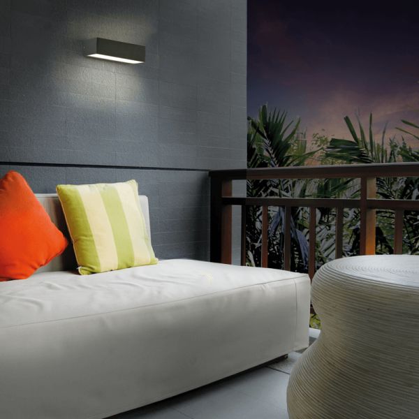 Aplique de parede LED retangular para exterior Draco texturizado antracite, 5K 3000K 630Lm, ambiente IP54