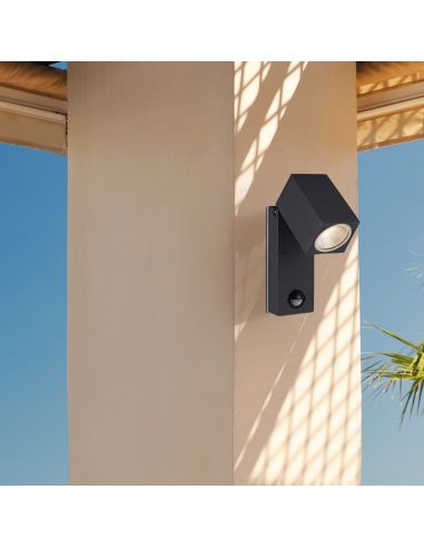 Aplique LED exterior orientable con sensor de movimiento Cala gris oscuro cuadrado 3000K 5,6W 610Lm IP54 ambiente 