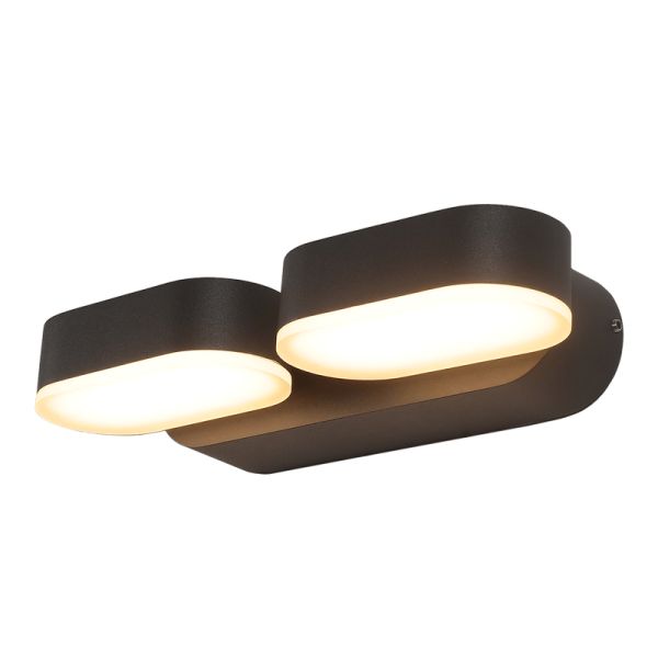 Applique extérieure LED 2 lumières Kansas noir 3000K 2x5,5W 800Lm IP54