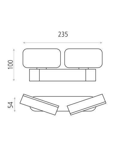 Candeeiro de parede exterior LED 2 luzes Kansas preto 3000K 2x5,5W 800Lm IP54 medidas