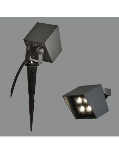 Farol com espiga para relva Apus quadrado antracite 3000K 6W 550Lm IP65 detalhe com espiga