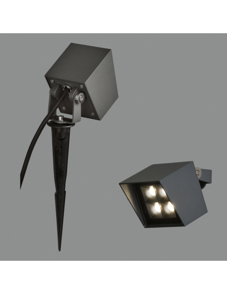 Baliza con Pincho para césped Apus antracita cuadrado 3000K 6W 550Lm IP65 detalle con pincho