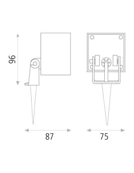Balise avec piquet pour gazon Apus anthracite carré 3000K 6W 550Lm IP65 mesures