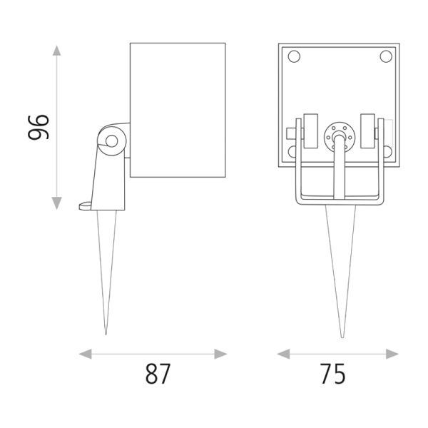 Balise avec piquet pour gazon Apus anthracite carré 3000K 6W 550Lm IP65 mesures