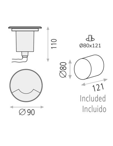 Empotrable LED exterior suelo aluminio Indus con 1 Luz  GU10 8W IP67 medidas