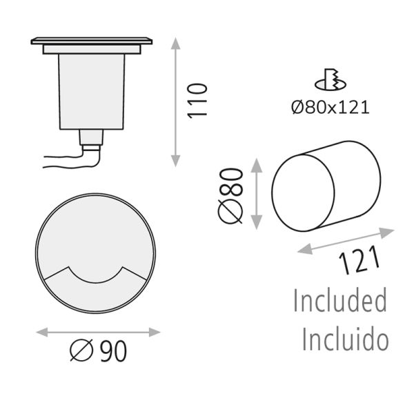 Empotrable LED exterior suelo aluminio Indus con 1 Luz  GU10 8W IP67 medidas